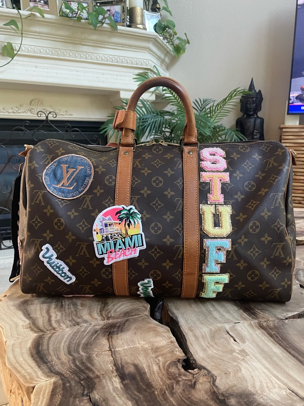 Louis Vuitton Custom patch keepall bandolier 45 REPAIRED luggage travel